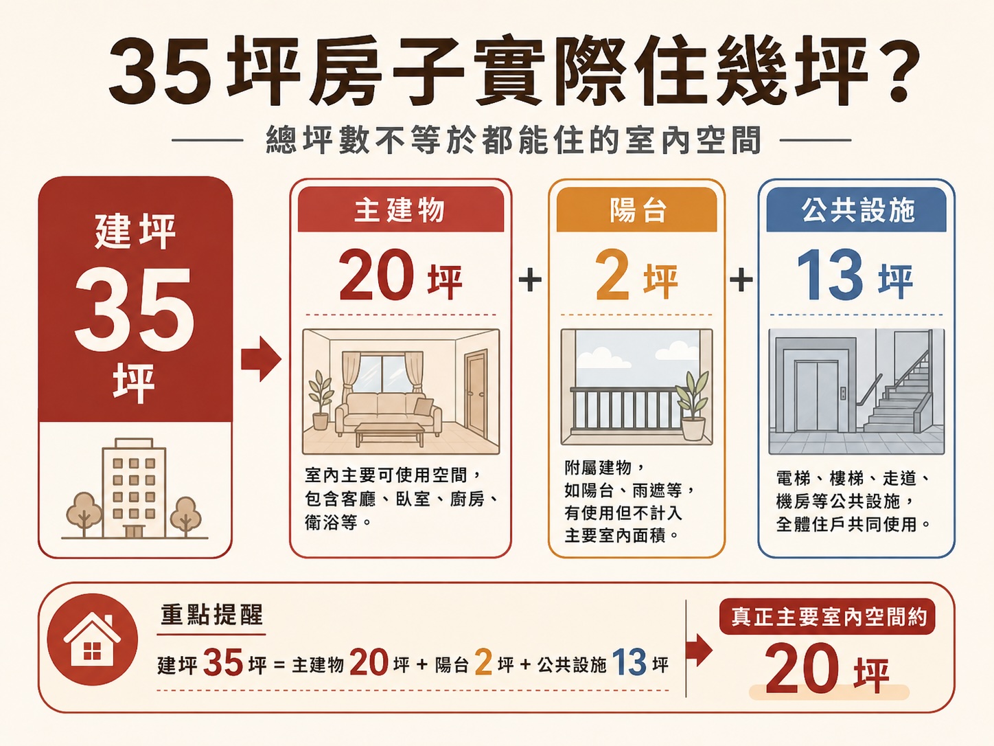35 坪房子實際可使用空間示意圖