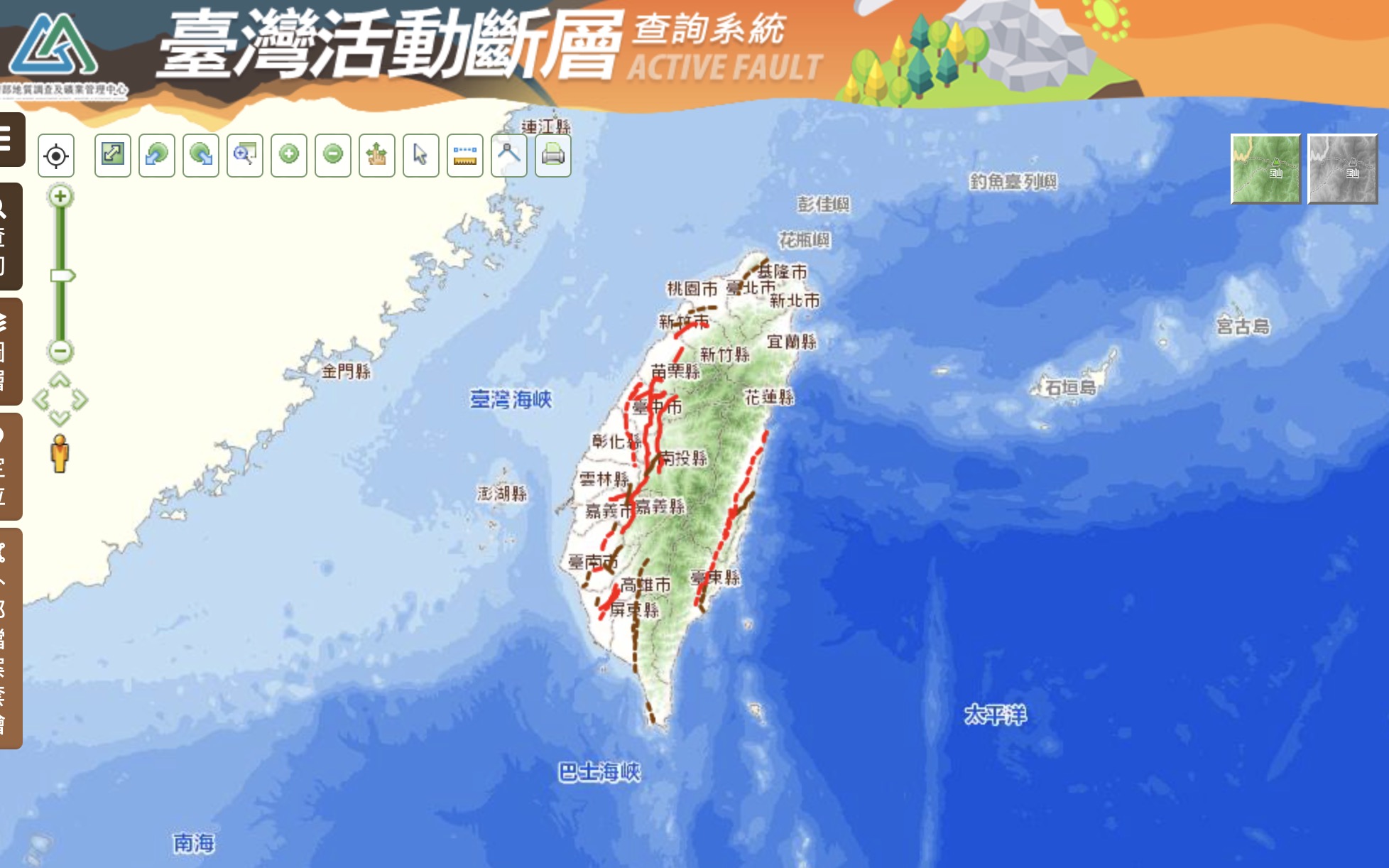 地震斷層帶分佈圖