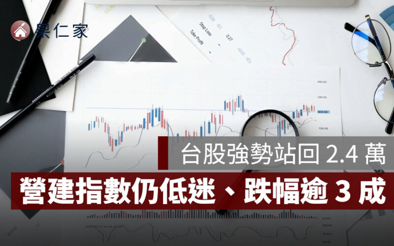 台股站回 2.4 萬，營建指數仍陷低迷、跌幅逾 3 成