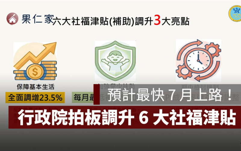 行政院拍板調升 6 大社福津貼！兒少生活補助提高至每月 5000 元，最快 7 月上路