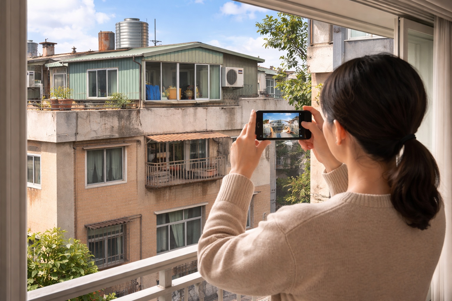 違建檢舉拍照示意圖。AI 生成意義圖與實際狀況無關。