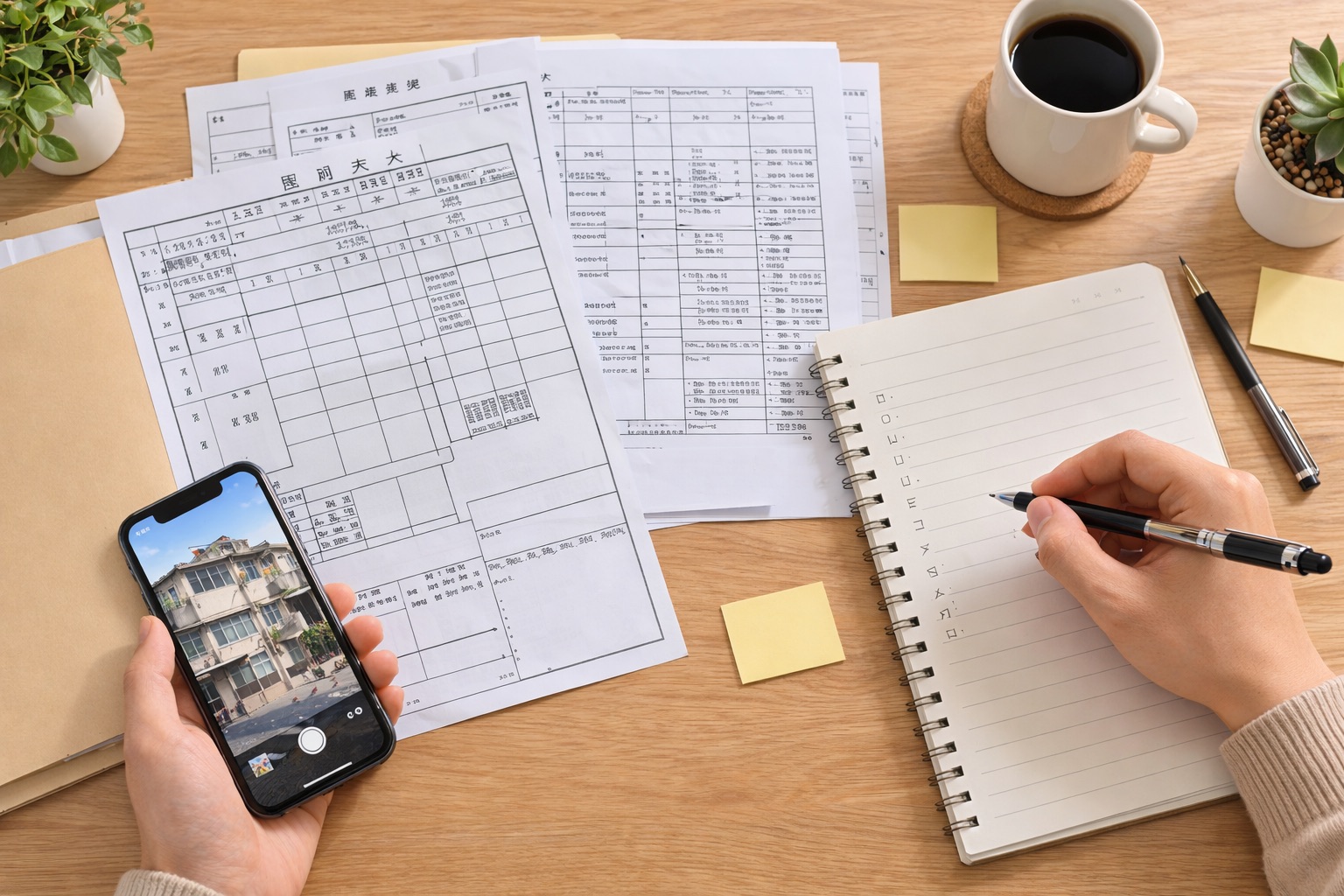 買房前比對使用執照、平面圖與房屋現況的查核示意圖