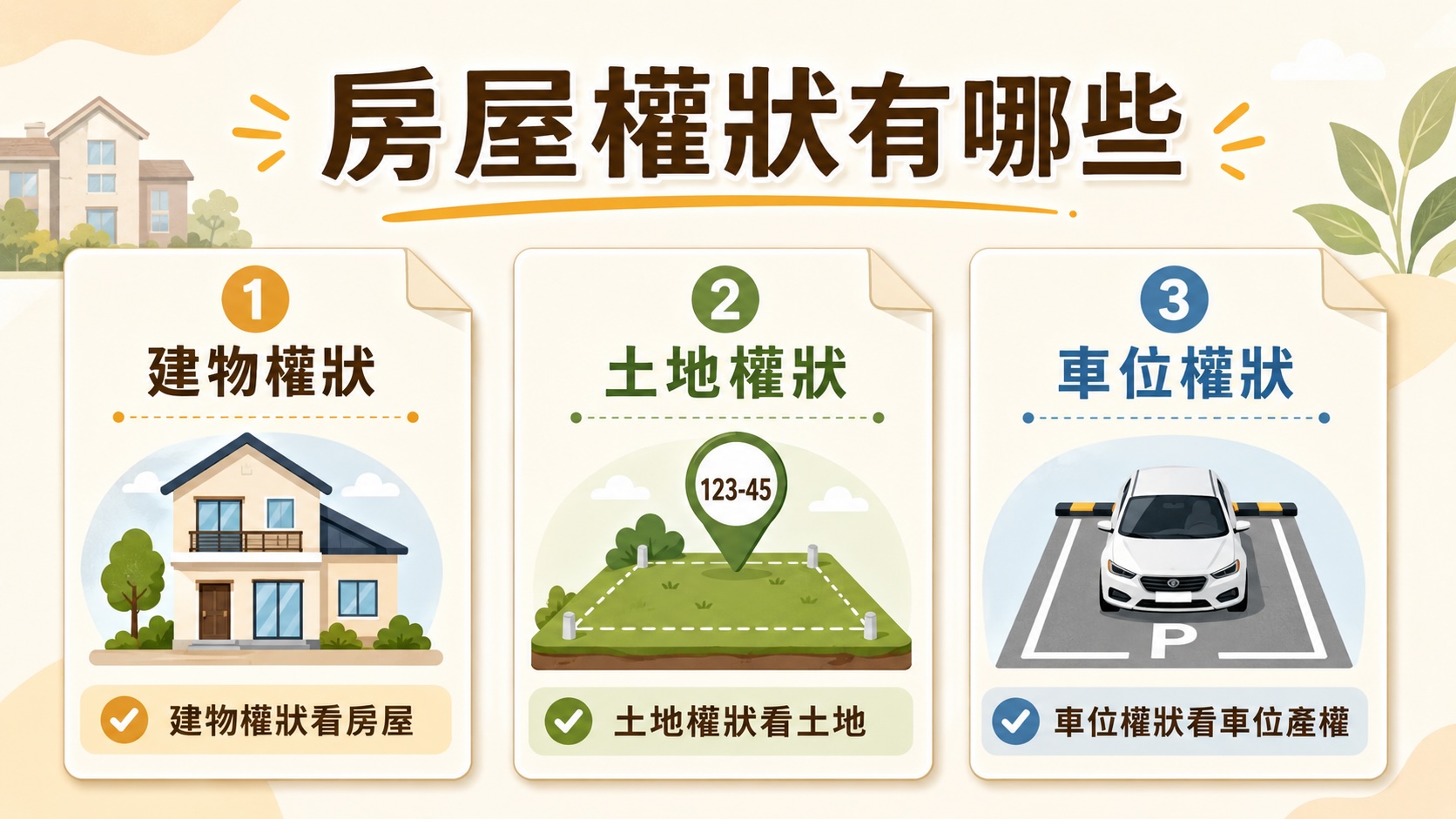 建物權狀、土地權狀、車位權狀差異整理
