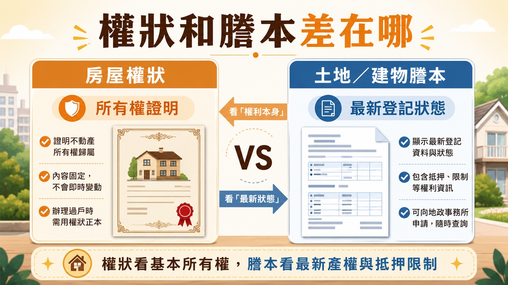 房屋權狀和土地建物謄本差異比較