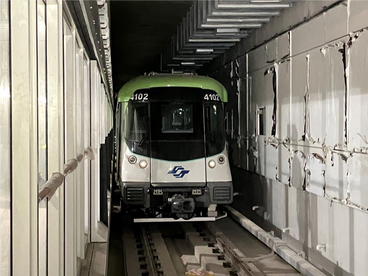 捷運萬大線最新進度，電聯車進入主線動態測試。圖源：台北市政府捷運工程局