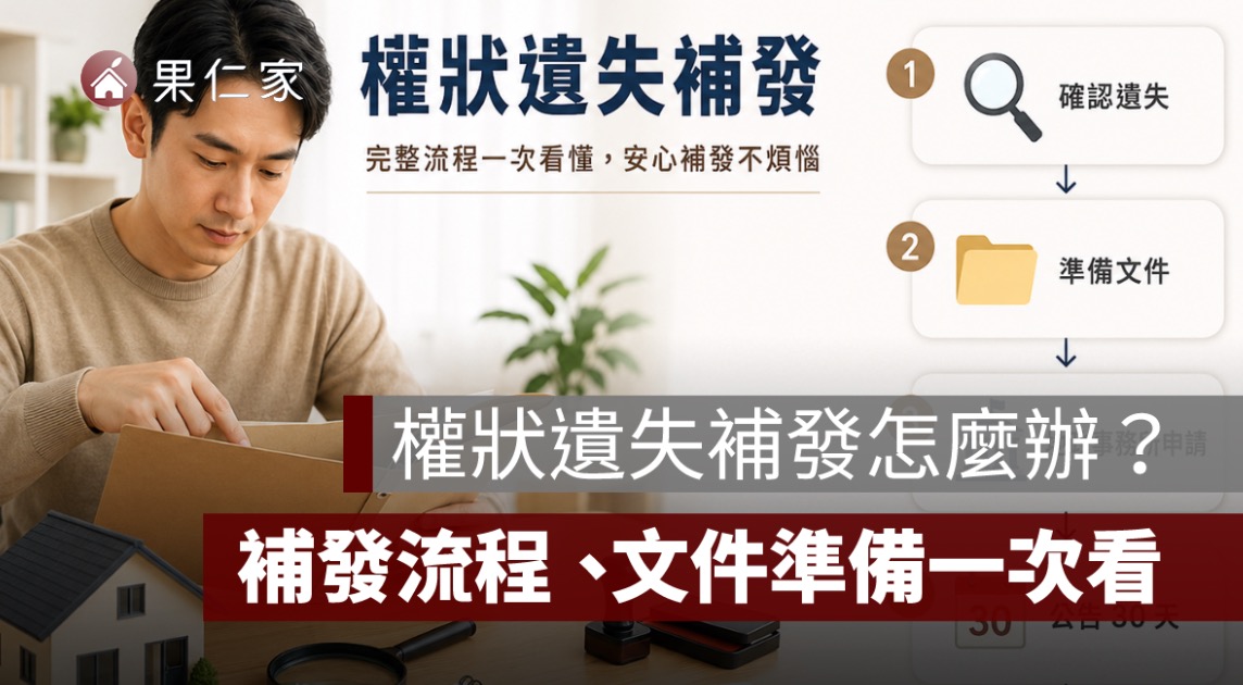 權狀遺失補發流程，屋主尋找房屋權狀示意圖