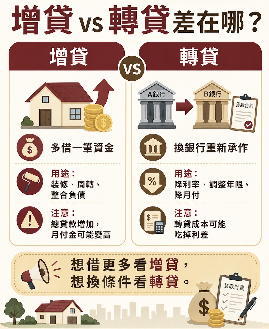 增貸和轉貸差在哪？一個借更多，一個換銀行