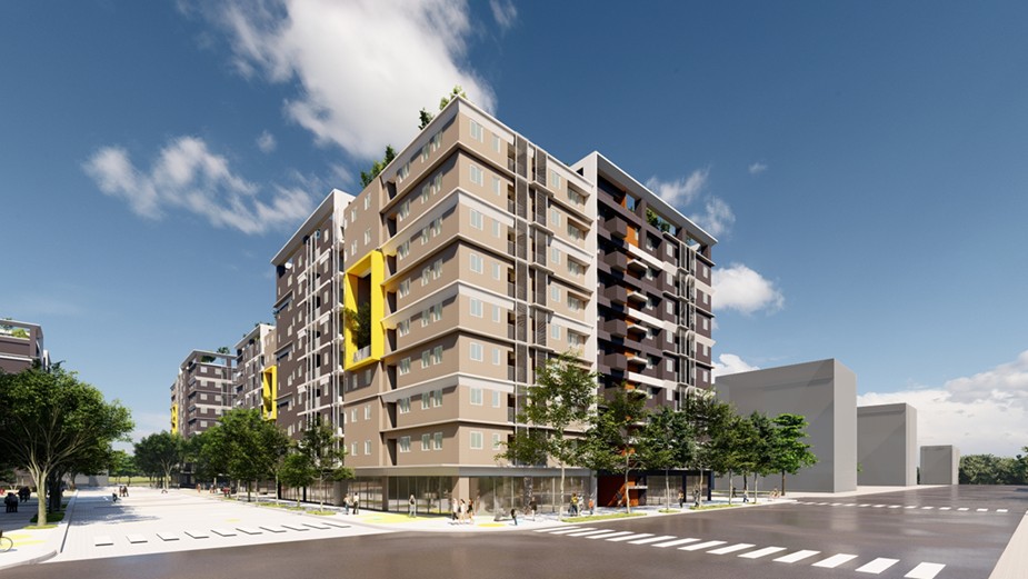 桃園社會住宅：橫埔段模擬圖及基地位置－建築外觀模擬圖。圖源：桃園住都中心