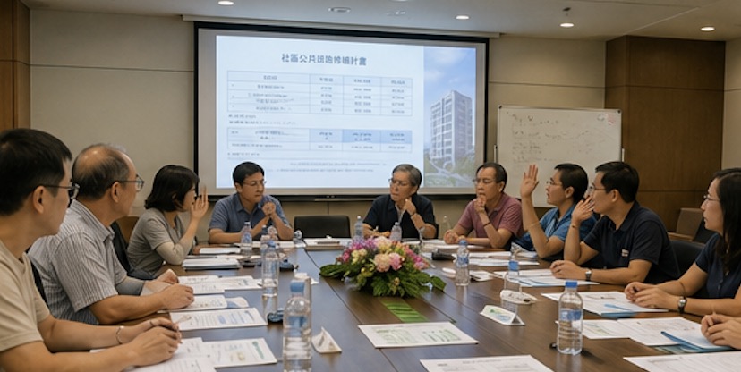 社區住戶開會討論公共修繕與管理費支出