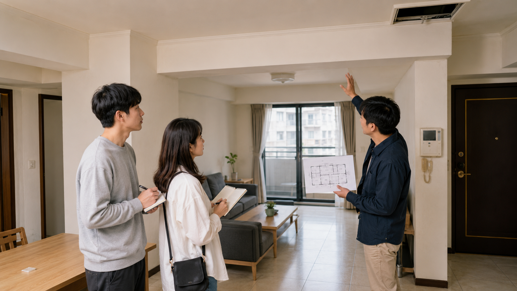 專業人員說明中古屋樑柱、承重牆與拆除限制