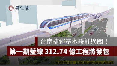 台南捷運第一期藍線基本設計過關！312.74 億元工程將發包，沿線房市影響一次看。圖源：台南市捷工局