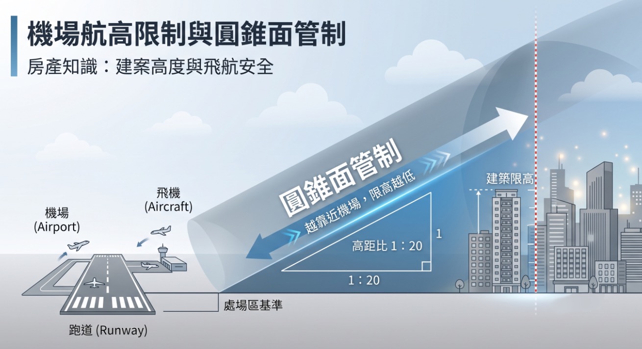 機場航高限制圓錐面管制示意圖