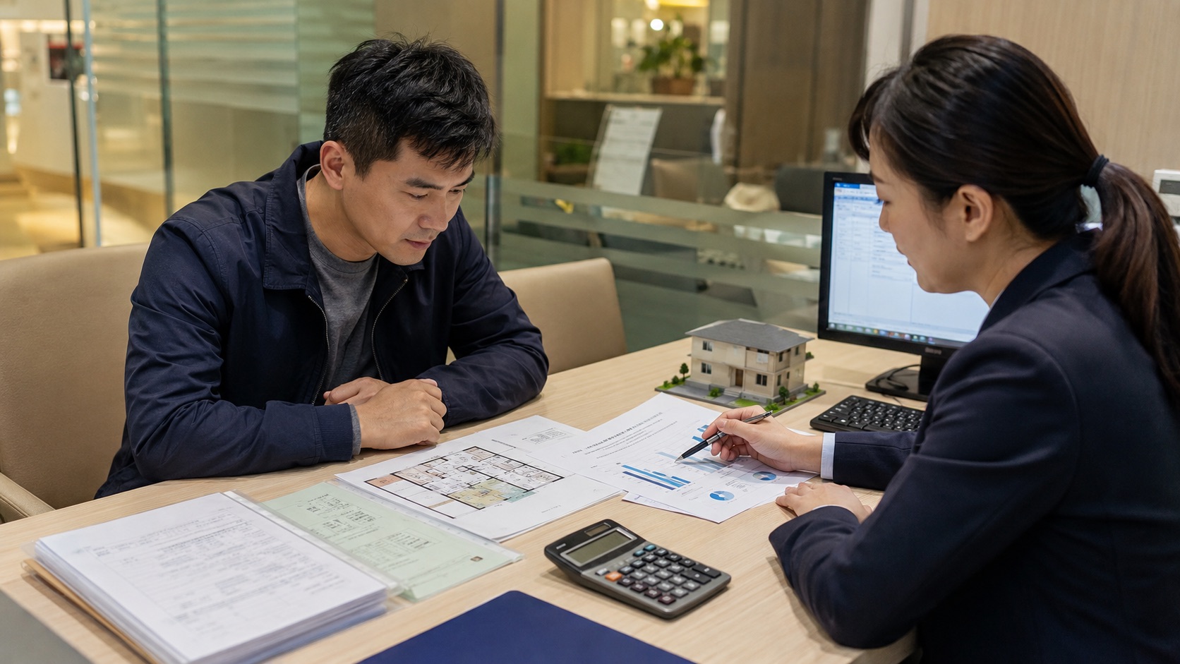買方向銀行確認微笑時代地上權住宅貸款成數與年限