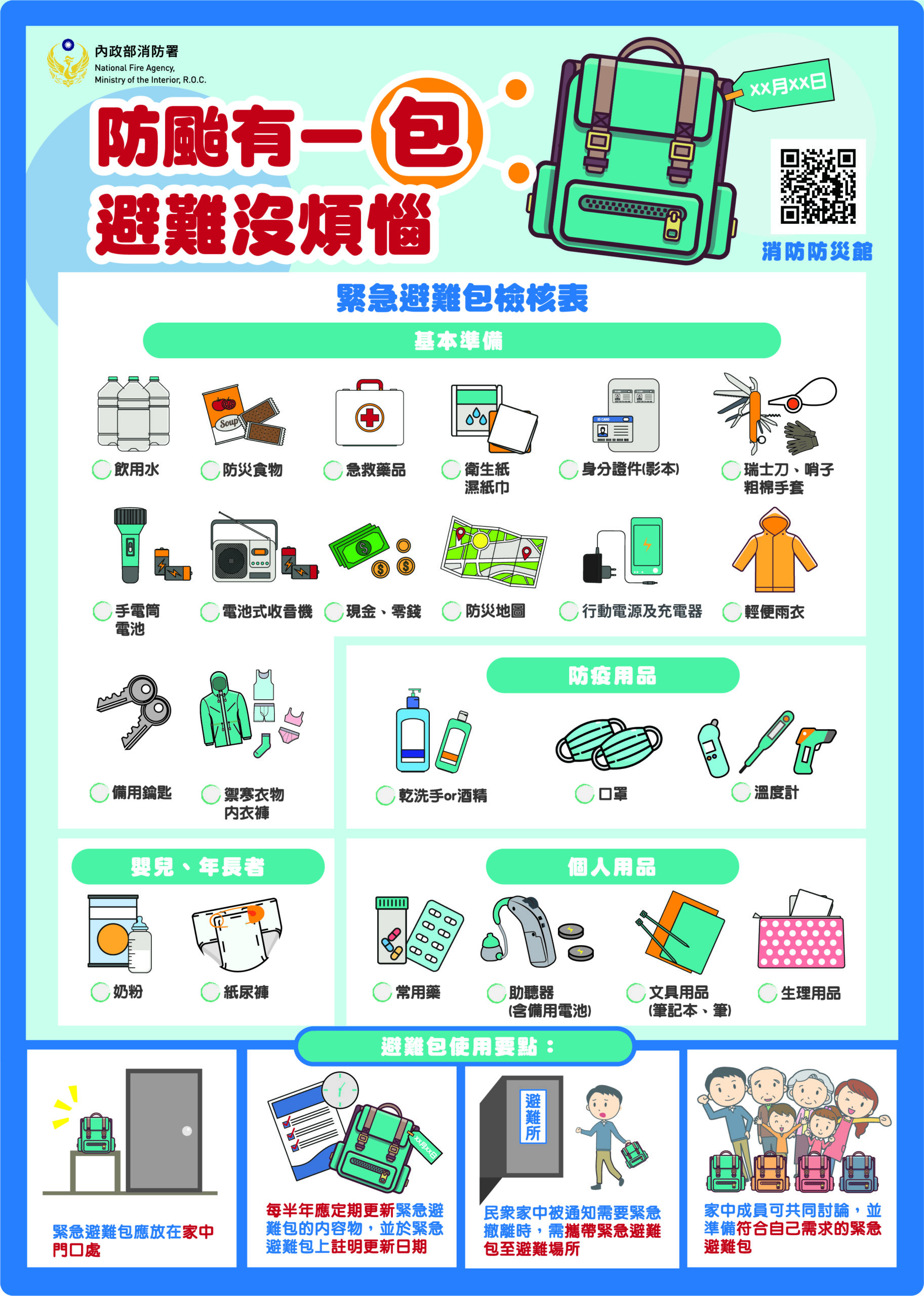 颱風避難包準備（圖源：內政部消防署）