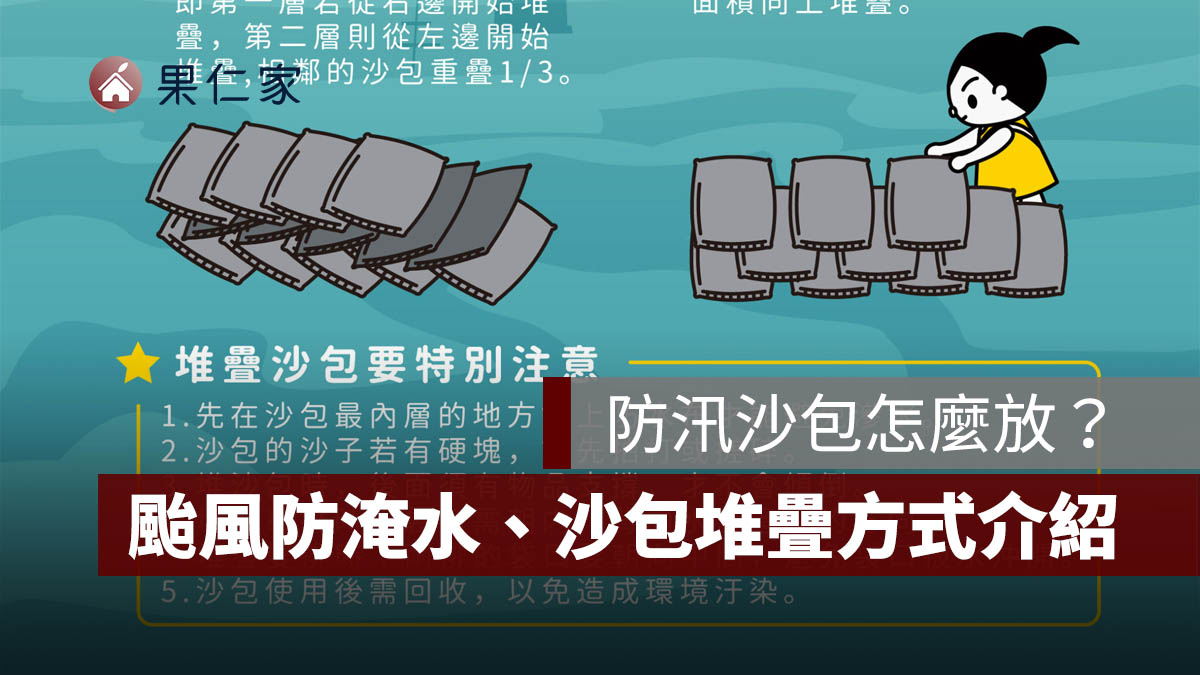 防汛沙包怎麼放？哪裡可以領？颱風防淹水、沙包堆疊方式一次看（圖源：桃園防災教育局）