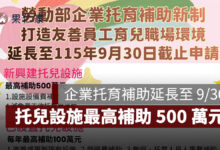 企業托育補助延長至 9/30！逾 750 家申請，托兒設施最高補助 500 萬元（圖源：勞動部）