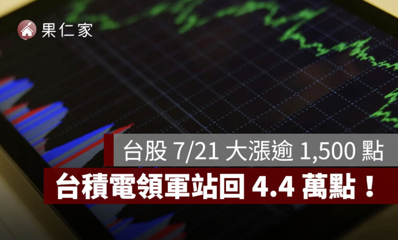 台股今日大漲逾 1,500 點！台積電領軍站回 4.4 萬點，7/20、7/21 盤勢一次看