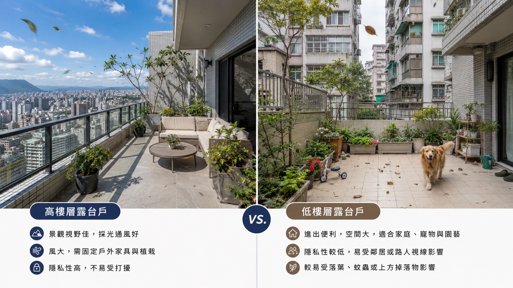 露台戶、頂樓戶、陽台戶優缺點比較