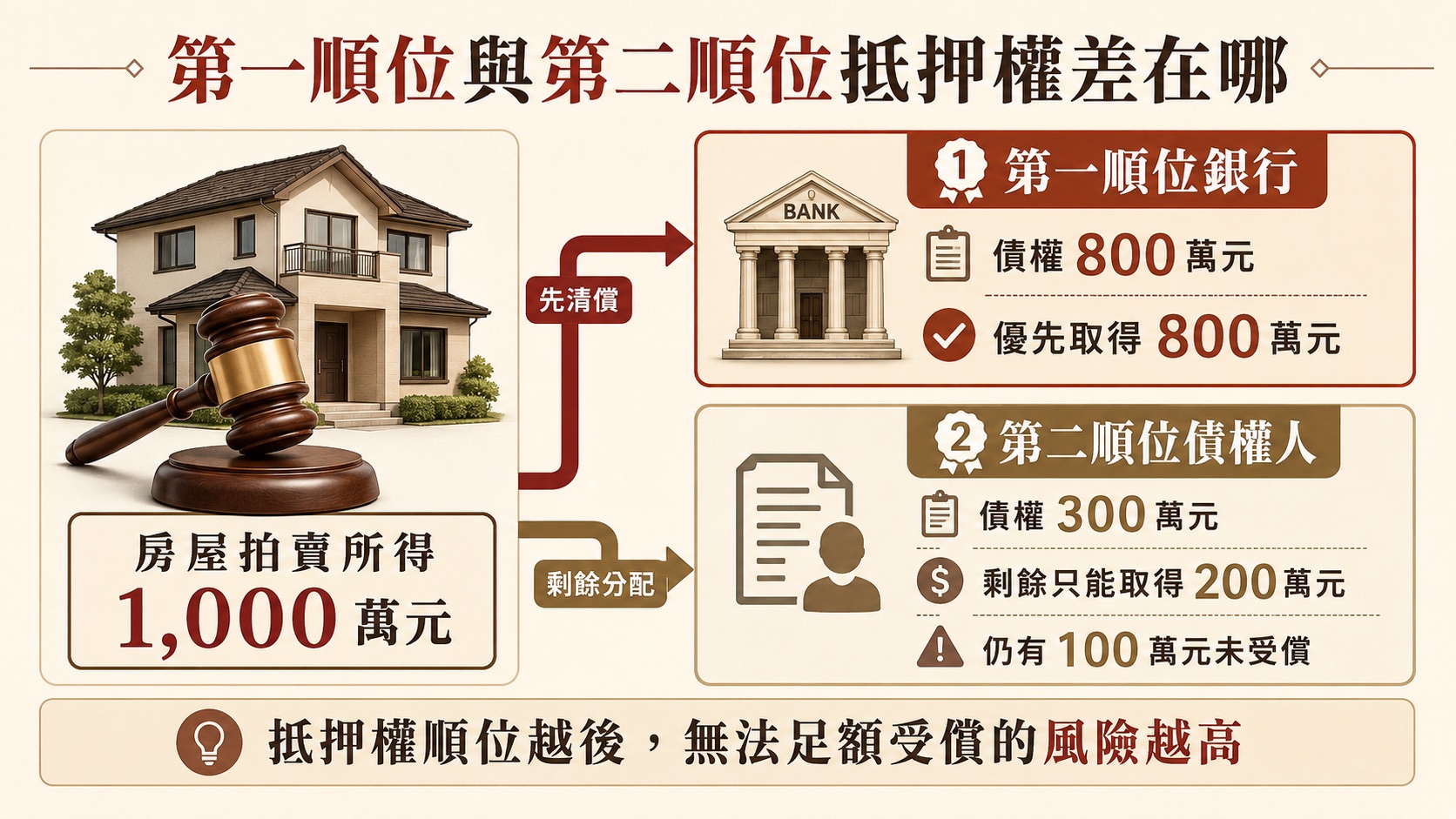 第一順位與第二順位抵押權比較圖