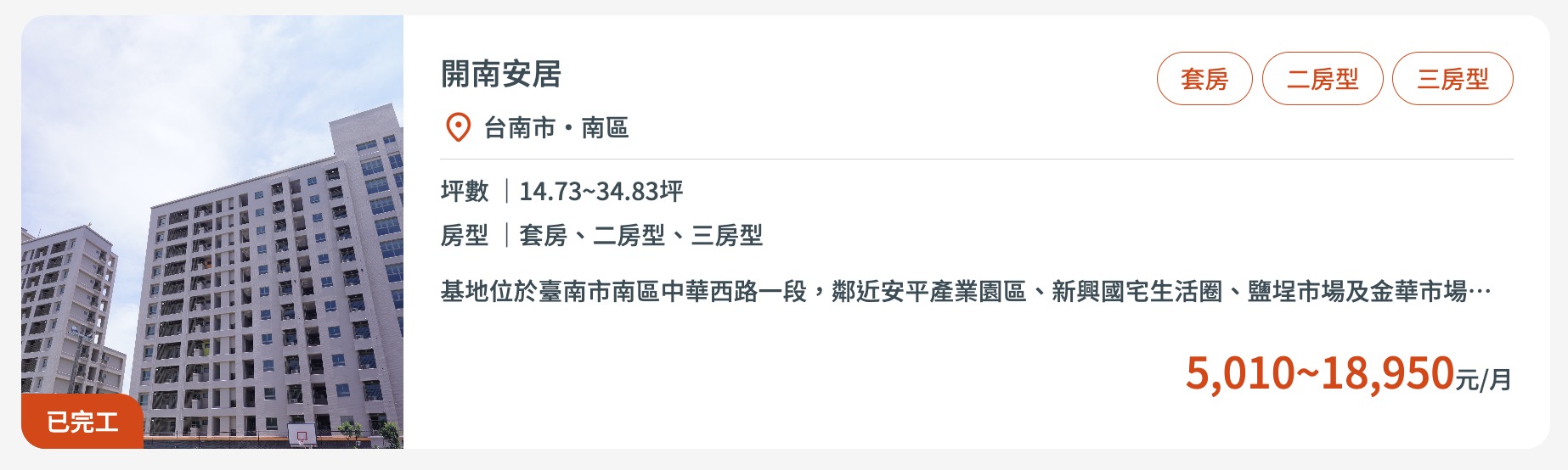 2026 台南社宅招租資訊（圖源：國家住都中心 FB）