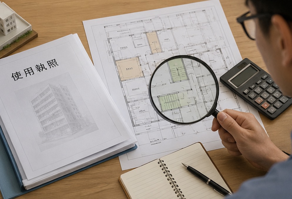 購屋者查看使用執照與建築圖說，確認避難層住宅合法用途