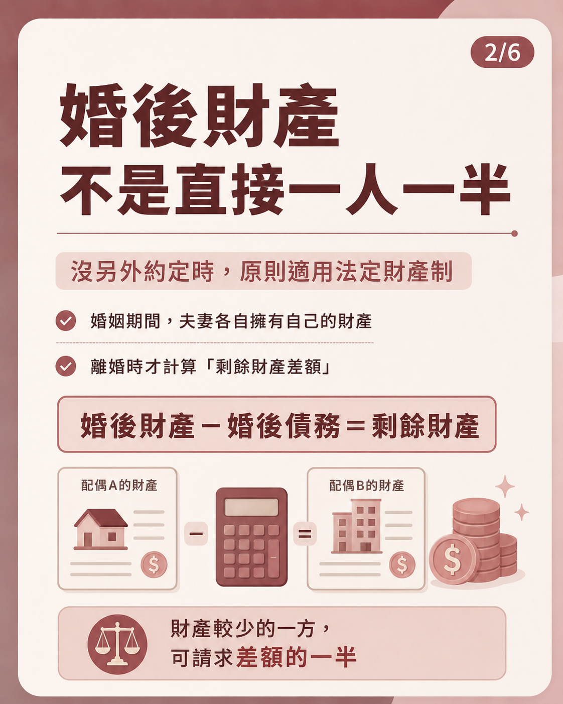 結婚後的財產，不是全部直接一人一半