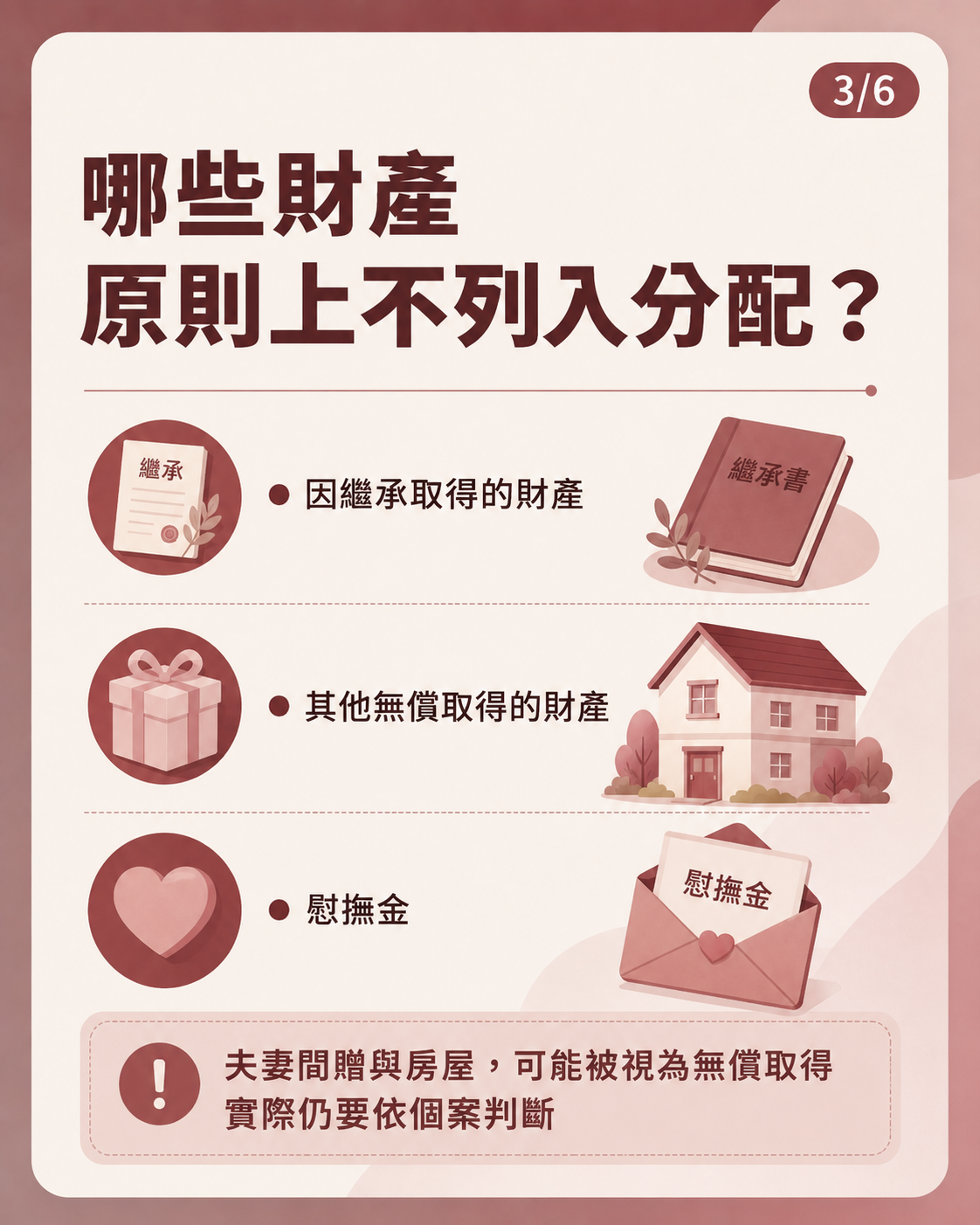 繼承、受贈的財產，原則上不列入剩餘財產