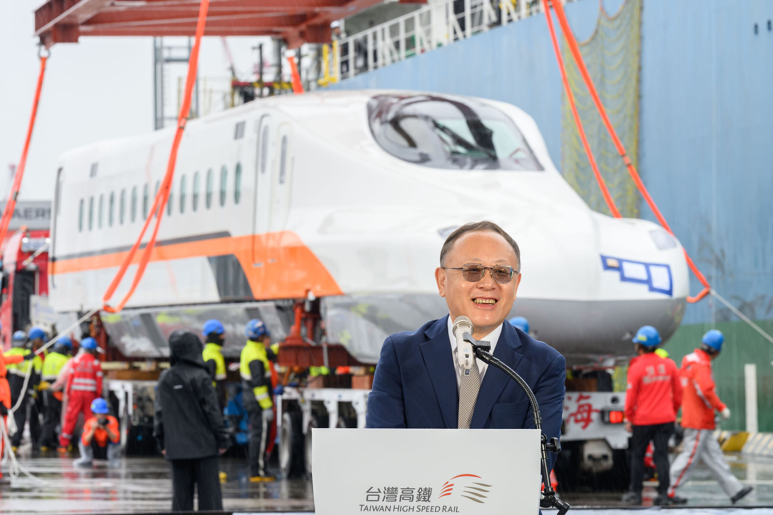 台灣高鐵公司史哲董事長於台灣高鐵 N700ST 新車抵台典禮上致詞（圖源：台灣高鐵）