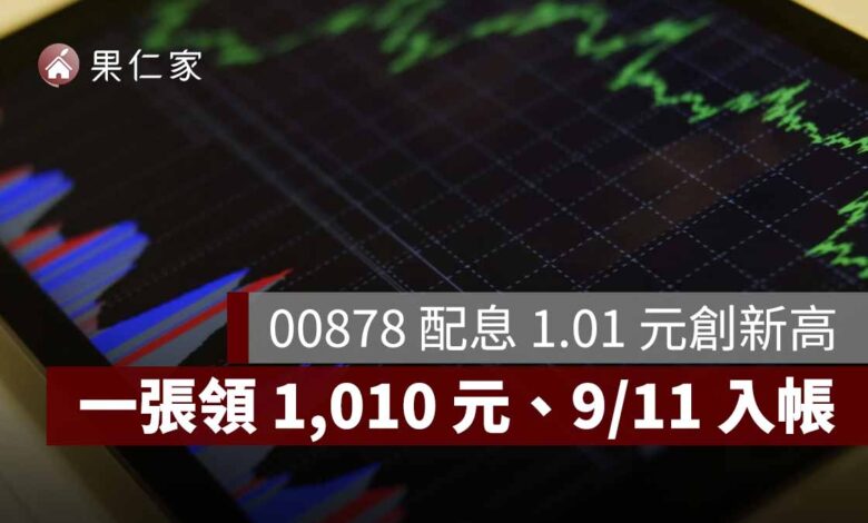 00878 配息 1.01 元創新高！一張領 1,010 元，8/18 除息、9/11 入帳