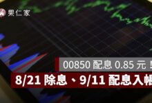 00850 配息 0.85 元！一張領 850 元，8/20 最後買進、8/21 除息、9/11 入帳