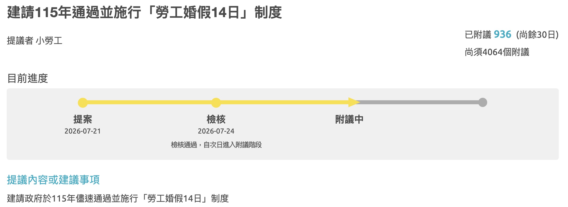 婚假 14 天資訊(圖源:擷取自公共政策網路參與平台)