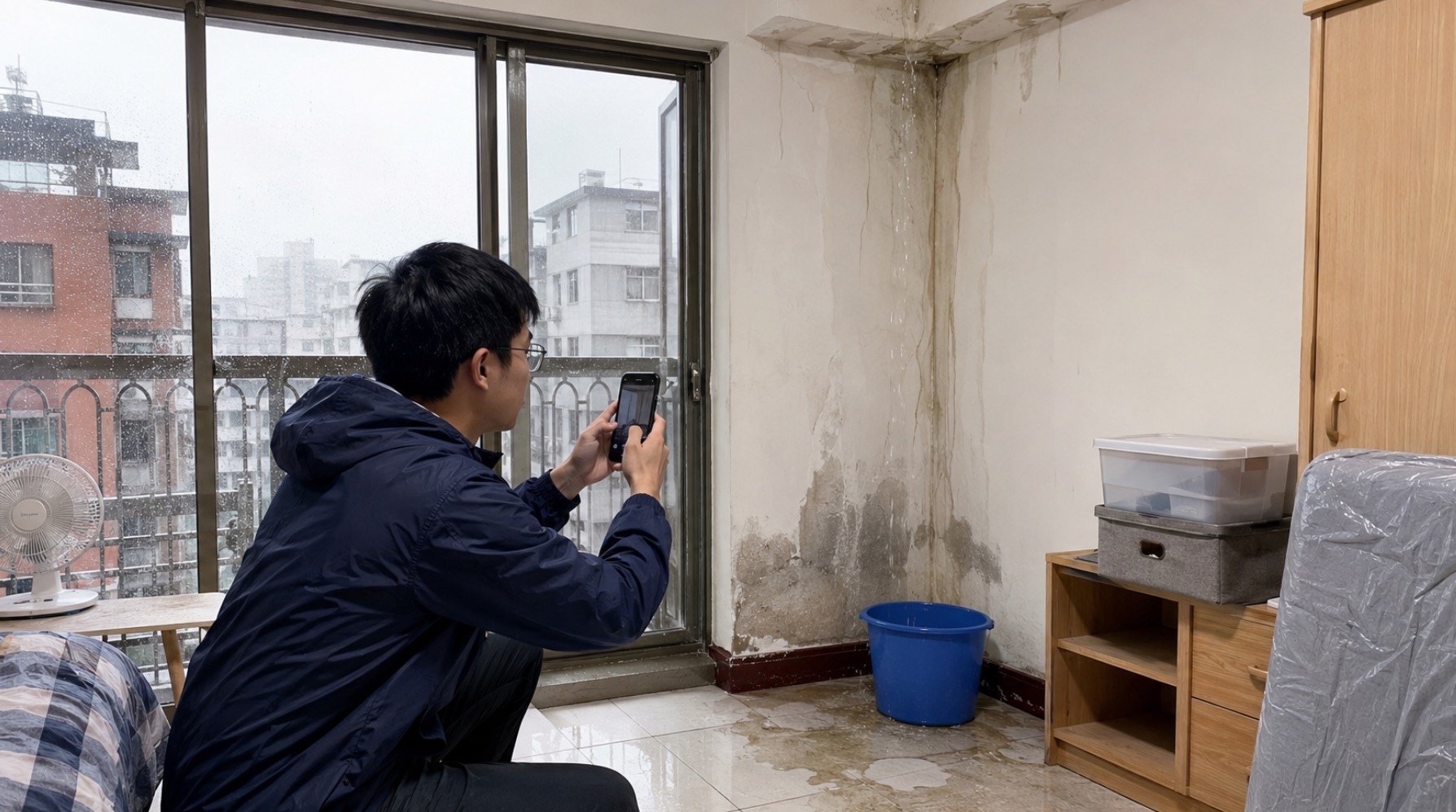颱風天租屋處漏水的話，建議發現漏水後先通知房東、給合理期限處理