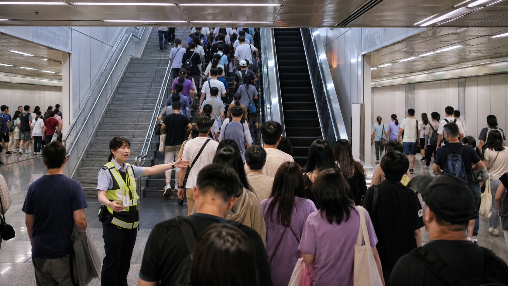 台北大巨蛋大型活動散場捷運電扶梯暫停與人流管制示意圖