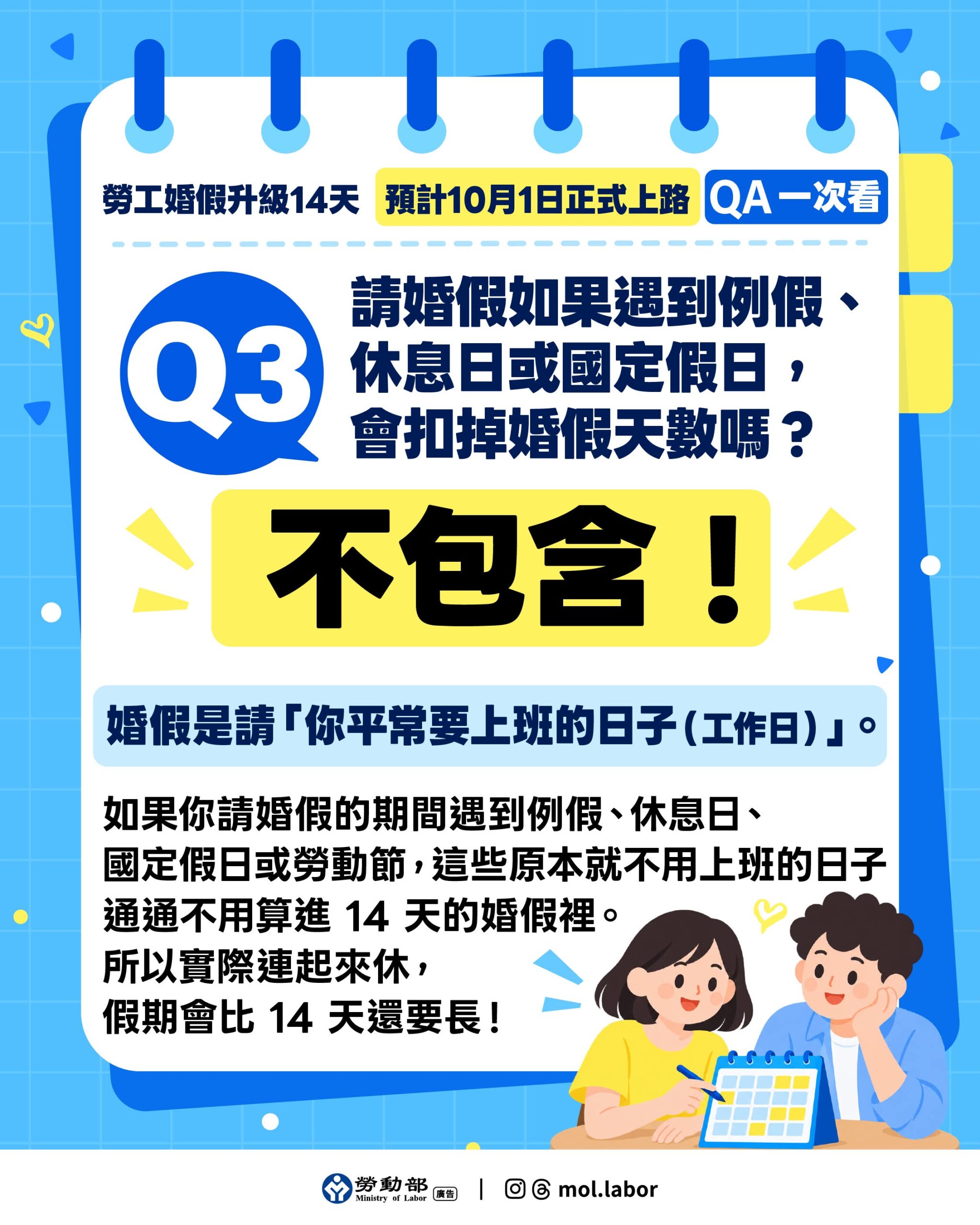 2026 婚假 14 天新制（圖源：勞動部官網）
