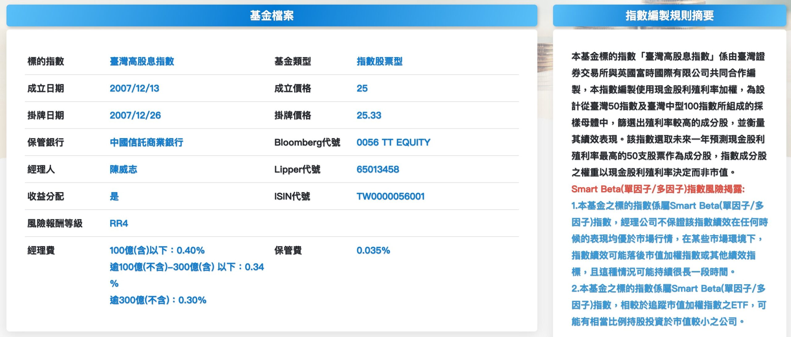0056 資訊（圖源：擷取自元大投信官網）