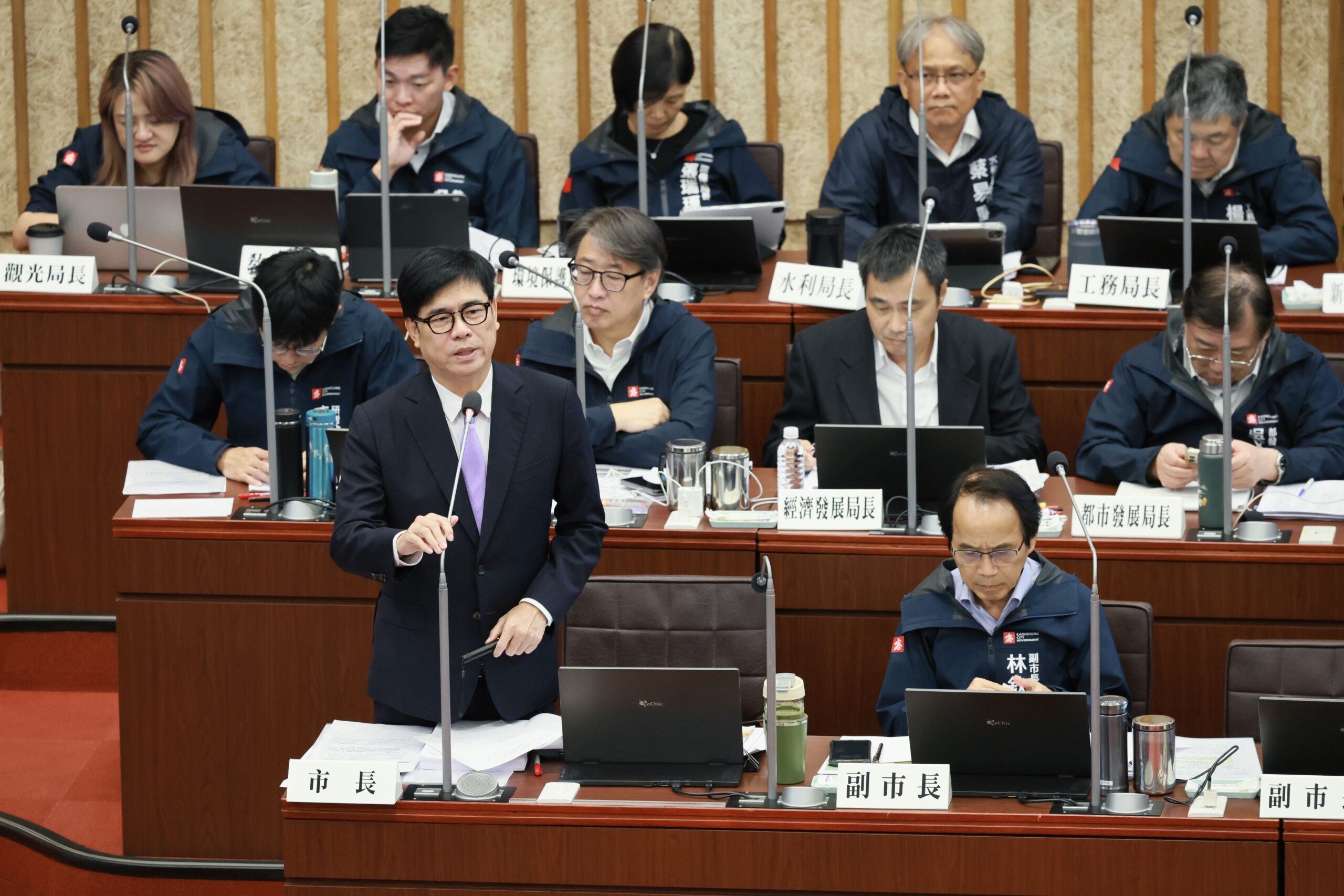 陳其邁表示，包括台積電以及其他半導體大廠在內的廠商即將進駐白埔產業園區，這是高雄半導體 S 型廊道的關鍵進程（圖源：高雄經發局）