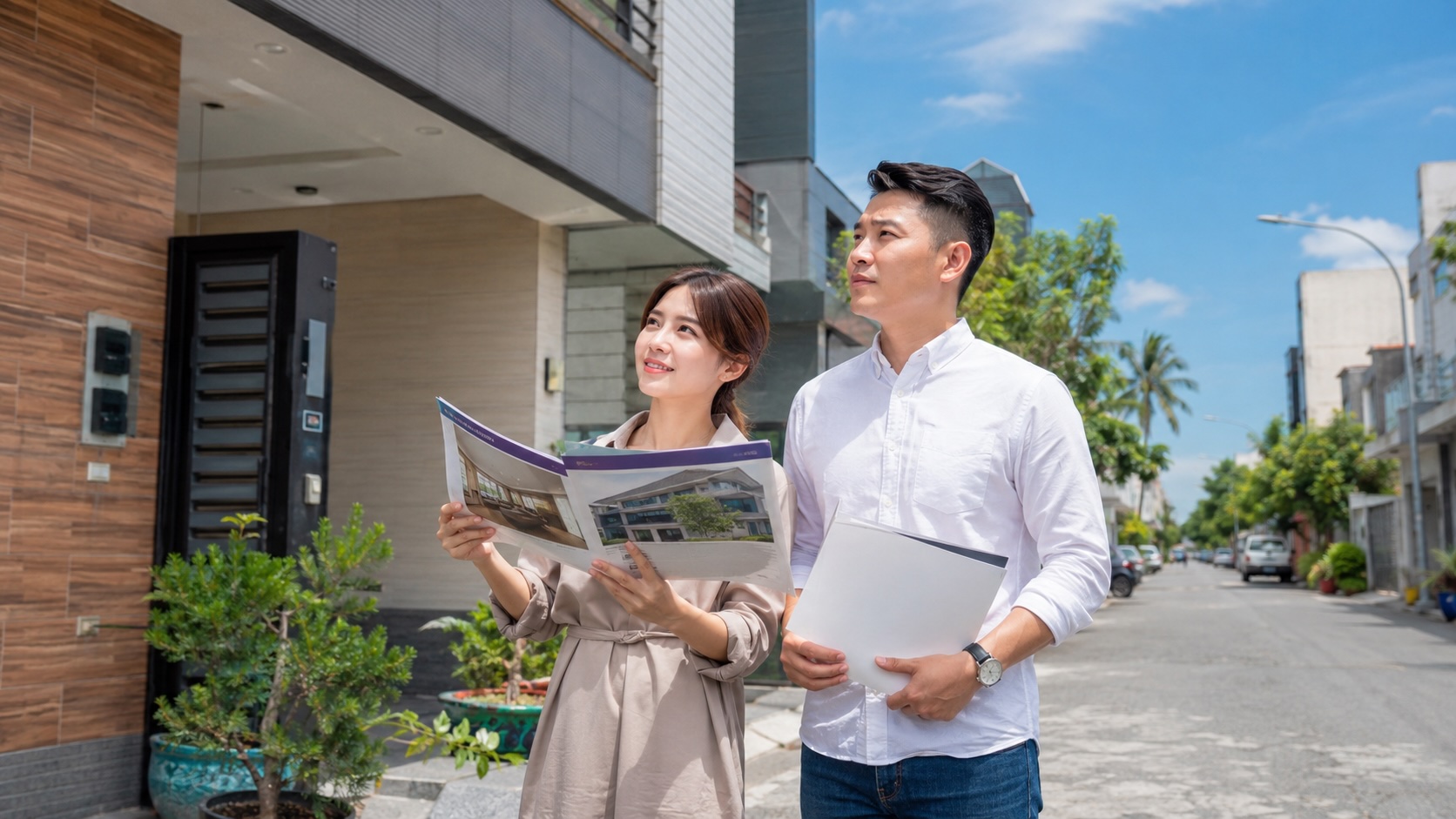 屏東年輕夫妻看房情境示意圖，呈現自住購屋與地方房貸方案主題