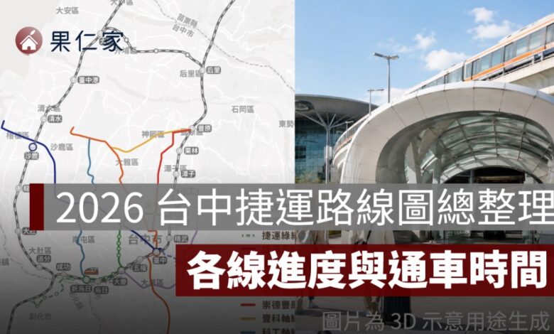 2026 台中捷運路線圖總整理：綠線、藍線、橘線、紫線進度與通車時間