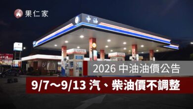 9/7～9/13 中油油價不漲！95 無鉛 32 元、汽柴油全面不調整