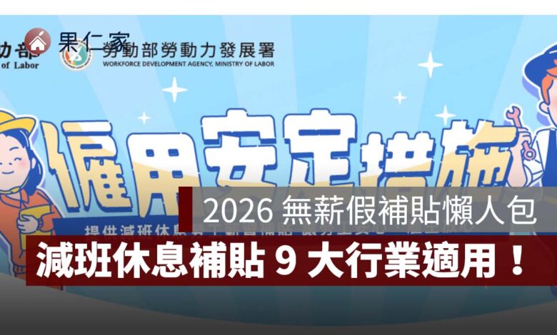 2026 無薪假補貼最高 3.45 萬元！減班休息 9 大行業適用，申請資格、金額一次看（圖源：勞動部）