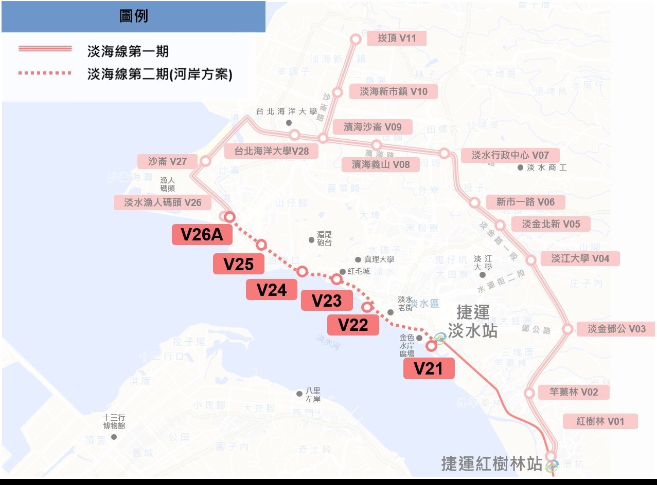 淡海輕軌二期路線圖