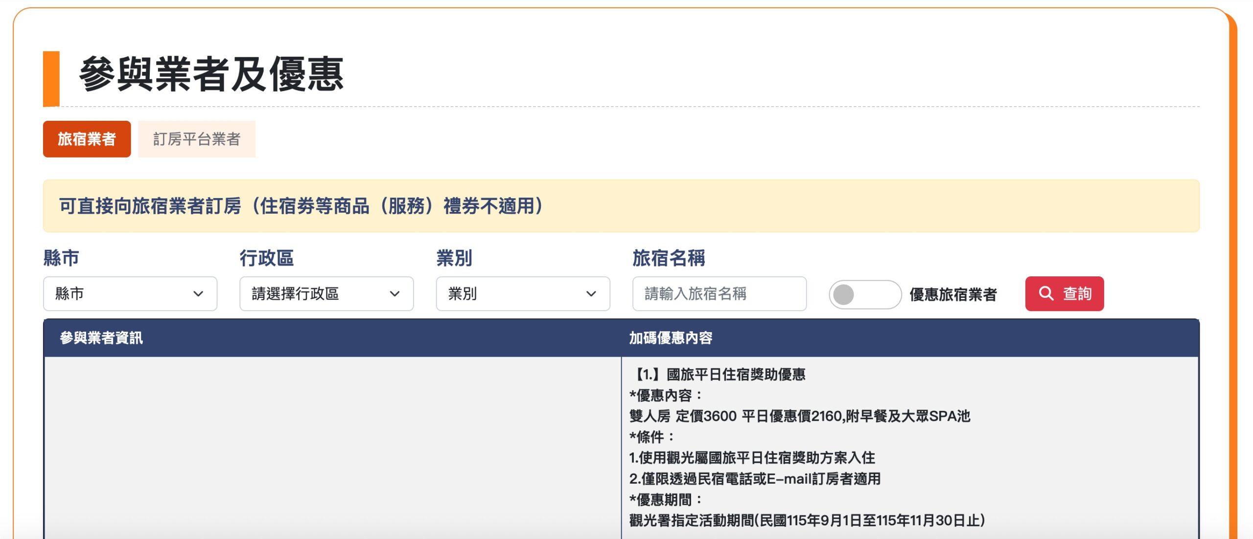 「臺灣旅宿網」活動專區公告的參與活動合法旅宿