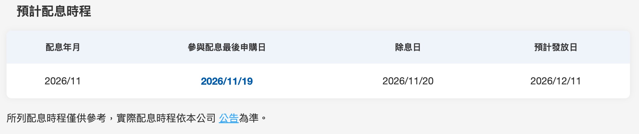 00850 配息資訊（圖源：擷取自證交所）