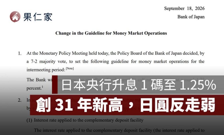 日本央行升息 1 碼至 1.25%！創 31 年新高，日圓為何反而走弱？4 大影響一次看（圖源：擷取自日本銀行新聞稿）