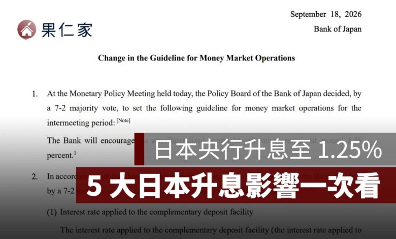 日本央行升息至 1.25%，日圓、赴日旅遊、投資與日本房貸， 5 大日本升息影響一次看（圖源：擷取自日本銀行新聞稿）