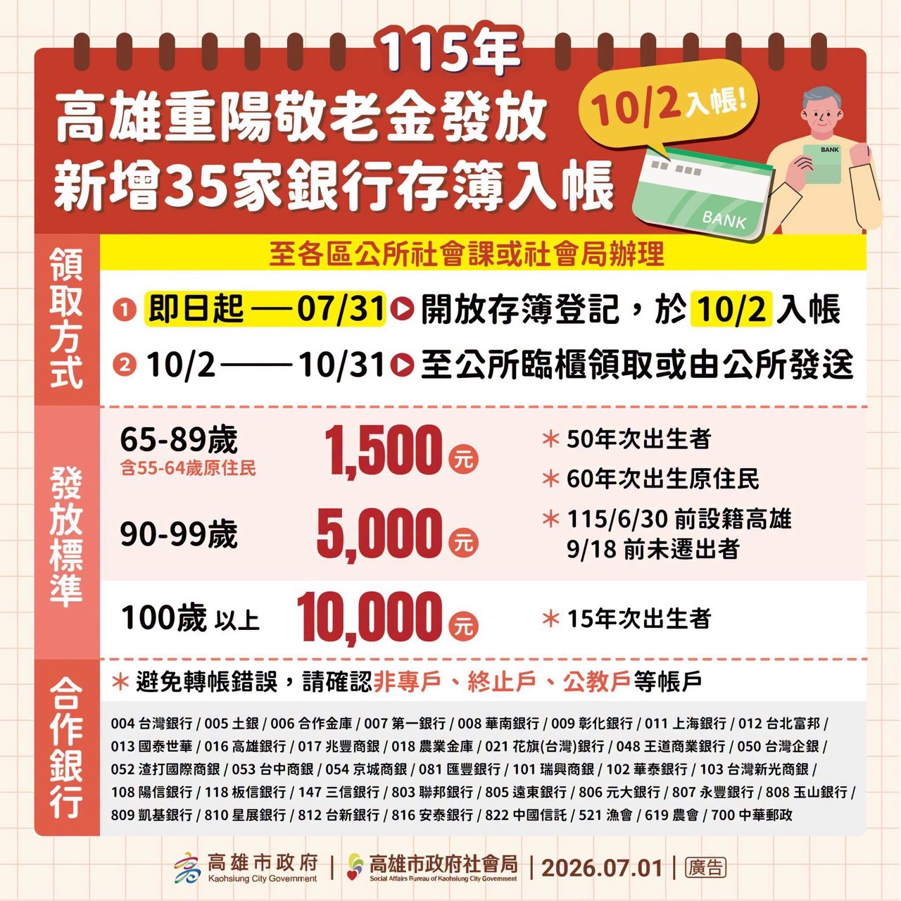 2026 重陽敬老金資訊