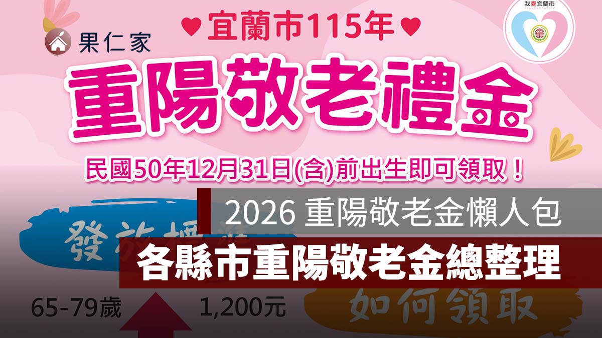 2026 重陽敬老金各縣市總整理:金額、資格、申請方式、入帳時間一次看(圖源:宜蘭市政府)