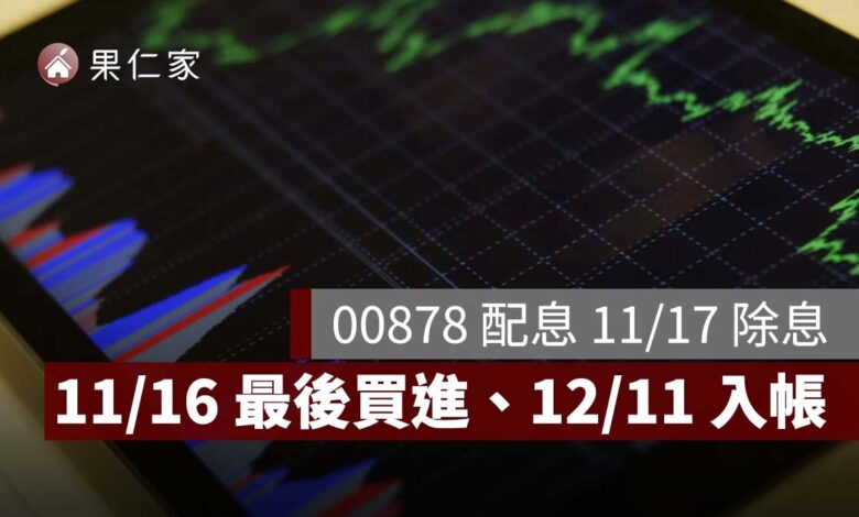 00878 配息 11/17 除息！11/16 最後買進、12/11 入帳，最新配息金額待公布