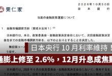 日本央行 10 月利率維持 1.25%！8 比 1 決議、通膨上修至 2.6%，12 月升息成焦點（圖源：擷取自 BOJ 官網）