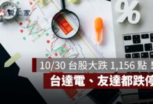10/30 台股大跌 1,156 點！AI 投資疑慮衝擊，台達電、友達跌停、0050 跌 2.14%